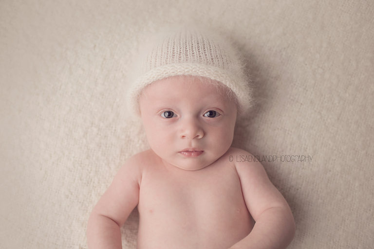 San Diego Newborn Photographer | sweet 3 month old baby boy wearing a cream hat