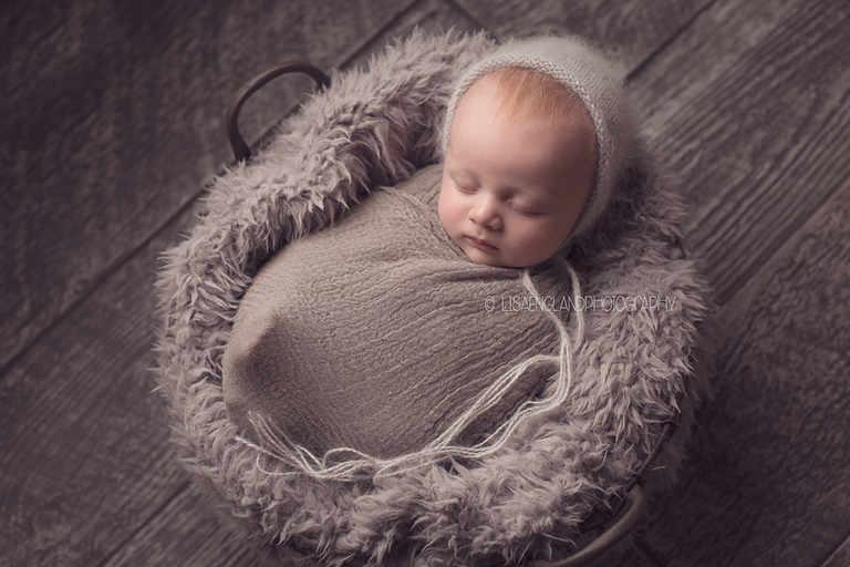 San Diego Newborn Photographer | 3 month old baby boy sleeping swaddled in grey 