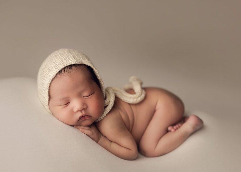 Baby boy neutral set up, bum up pose on cream - Lisa England Newborn Photography - San Diego Newborn Photographer