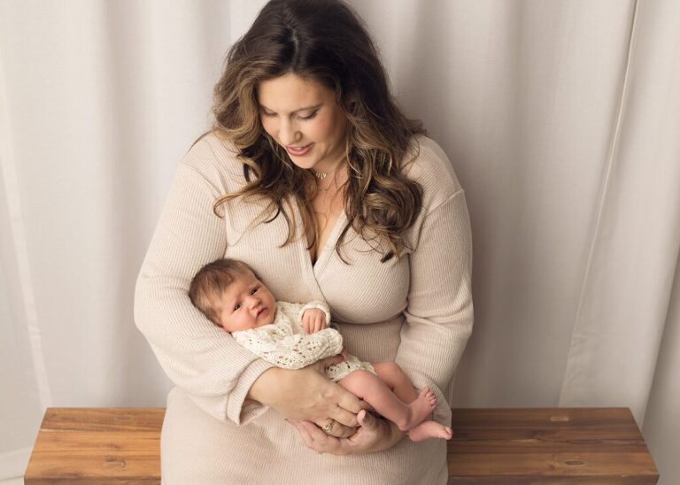 Mama with her new baby girl, photographer in my san diego newborn photography studio